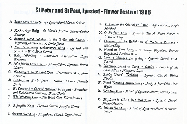 Flower Festival 1998 - Love and Marriage List